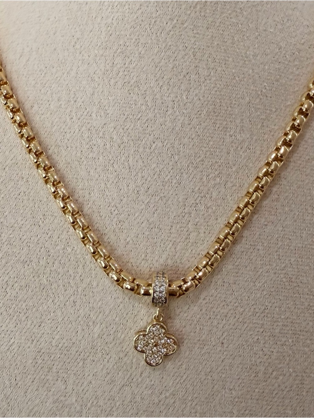 Gold Pave Clover Pendant Necklace - Unbranded